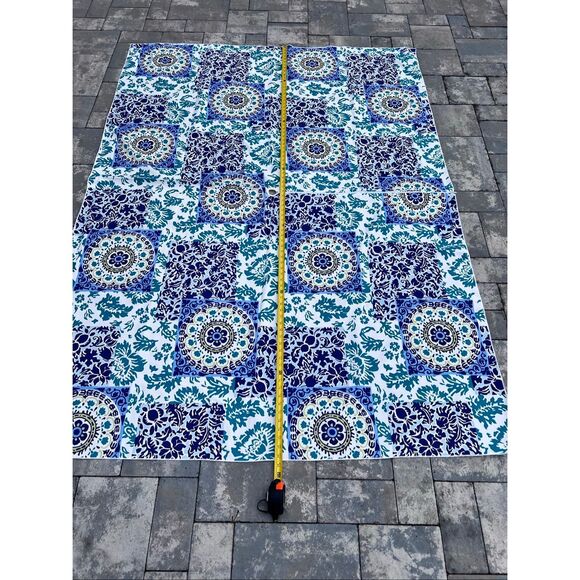 Outdoor Blue & White Floral Block Print Umbrella Tablecloth W Zip Opening 82x60 - Picture 8 of 13